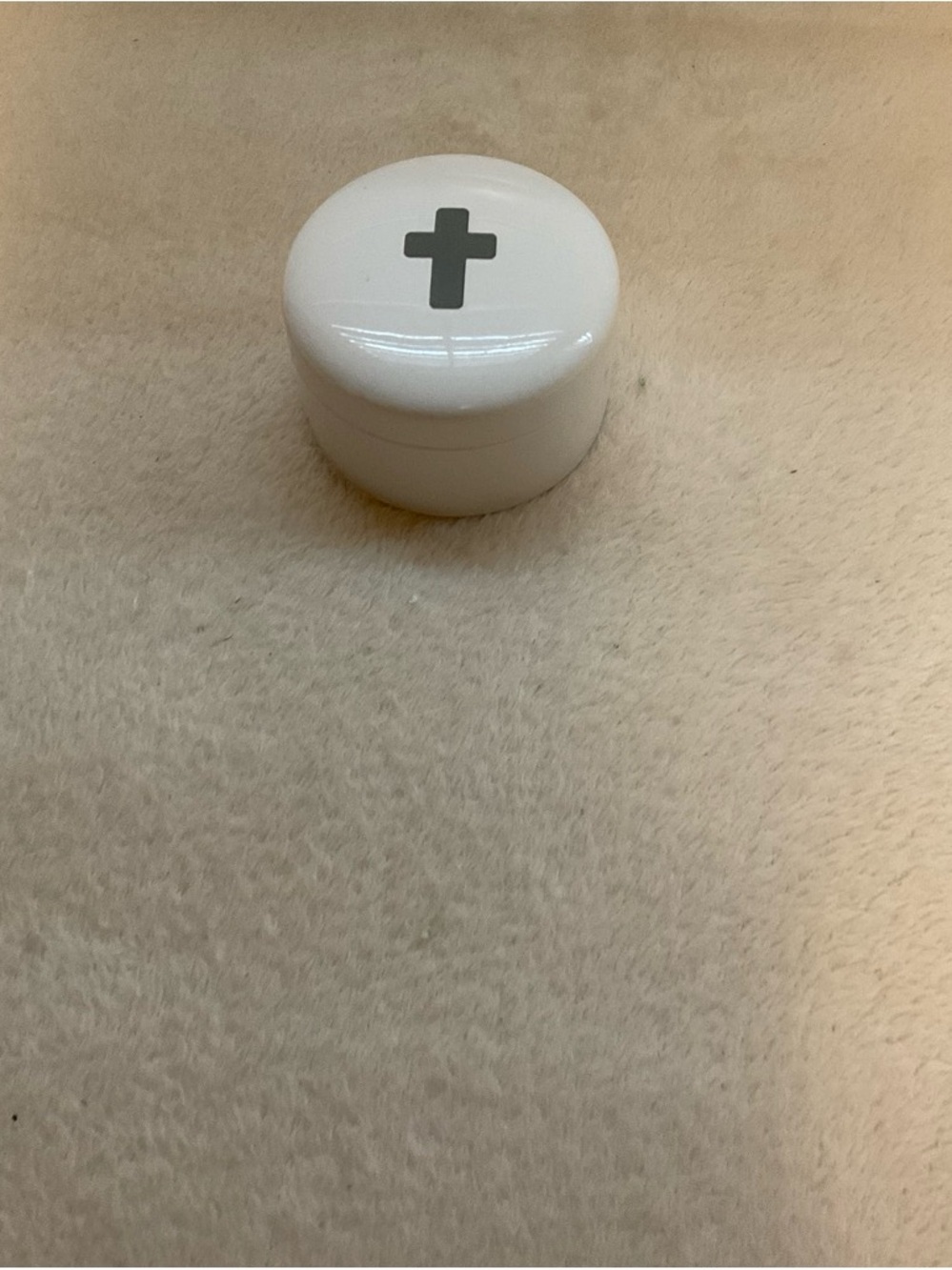 White Decorative Storage Jar with Cross Accent